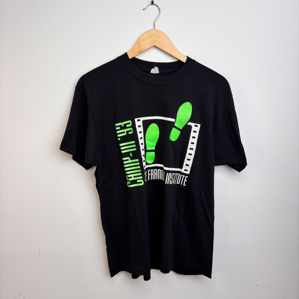 Vintage 90s Franklin Institute Film Video 93 Black Graphic T Shirt USA Large